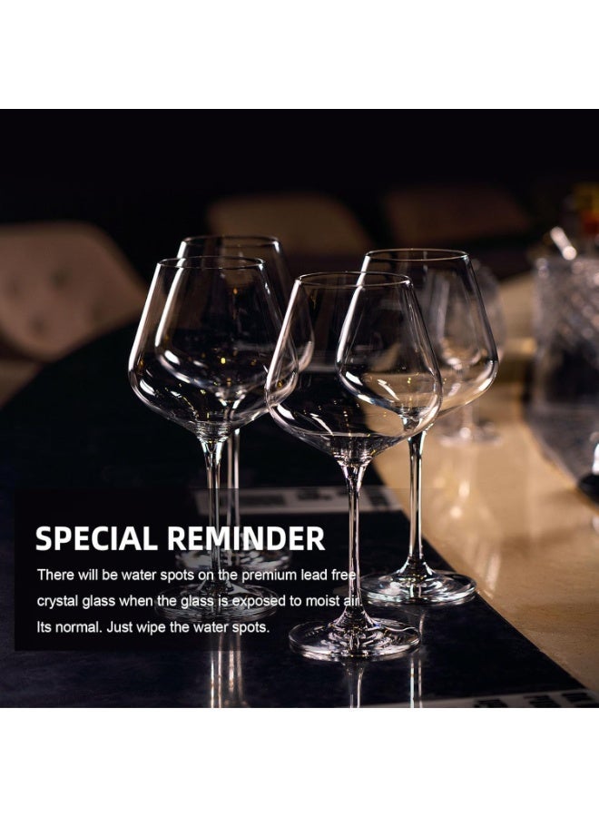 دبي كريستال طقم كؤوس نبيذ أحمر مكون من 4 قطع، كؤوس نبيذ بورغندي مصنوعة يدوياً من الكريستال الإيطالي، زجاج شفاف فاخر خالٍ من الرصاص [23 أونصة/650 مل] - Image 5